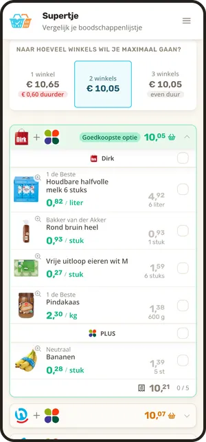 De Supertje-app met de goedkoopste combinatie van winkels voor een boodschappenlijstje